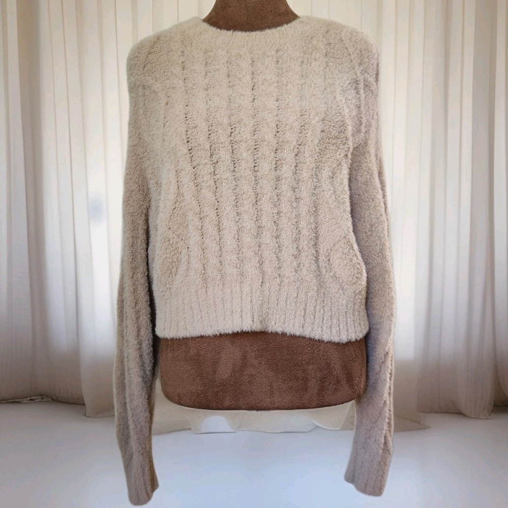 Aerie Women's Sweater Size‎ XS Fuzzy Cozy Beige Cropped Neutral Casual